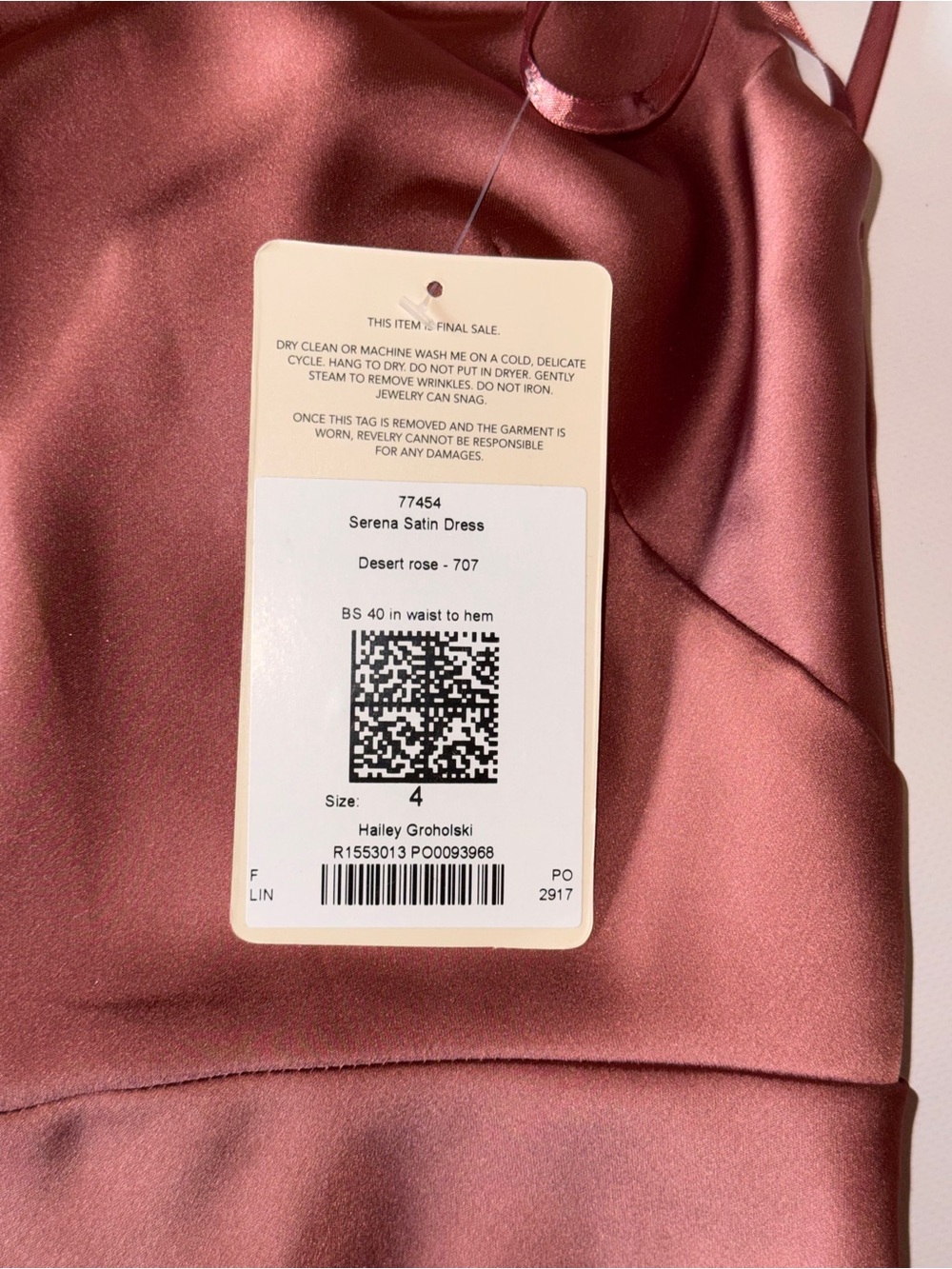 Revelry Serena Satin Dress In Desert Rose, Size 4, NWT - Picture 11 of 11